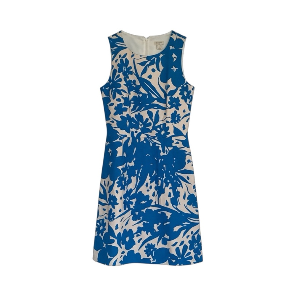 J.Crew Floral Pleated Ivory Blue Shift Dress Women’s 0 US